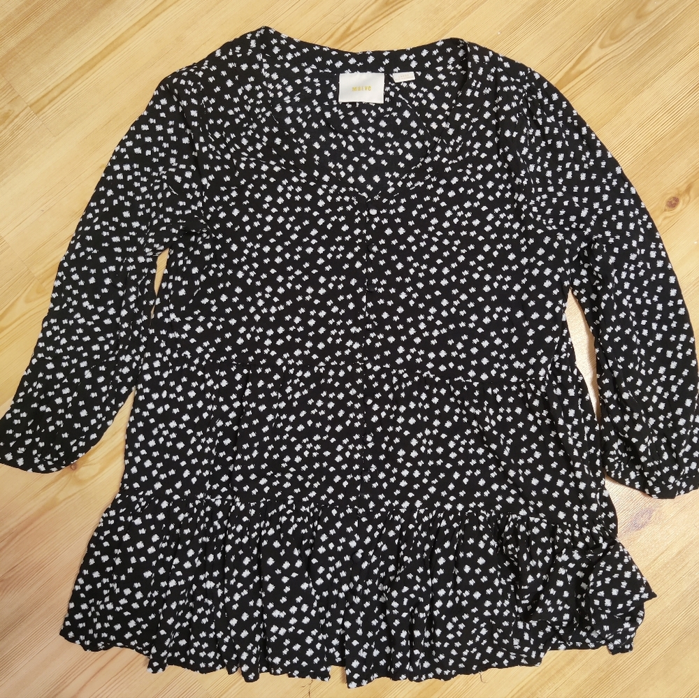 ANTHROPOLOGIE MAEVE Lila Tunic Black and White Tunic Top size Large.